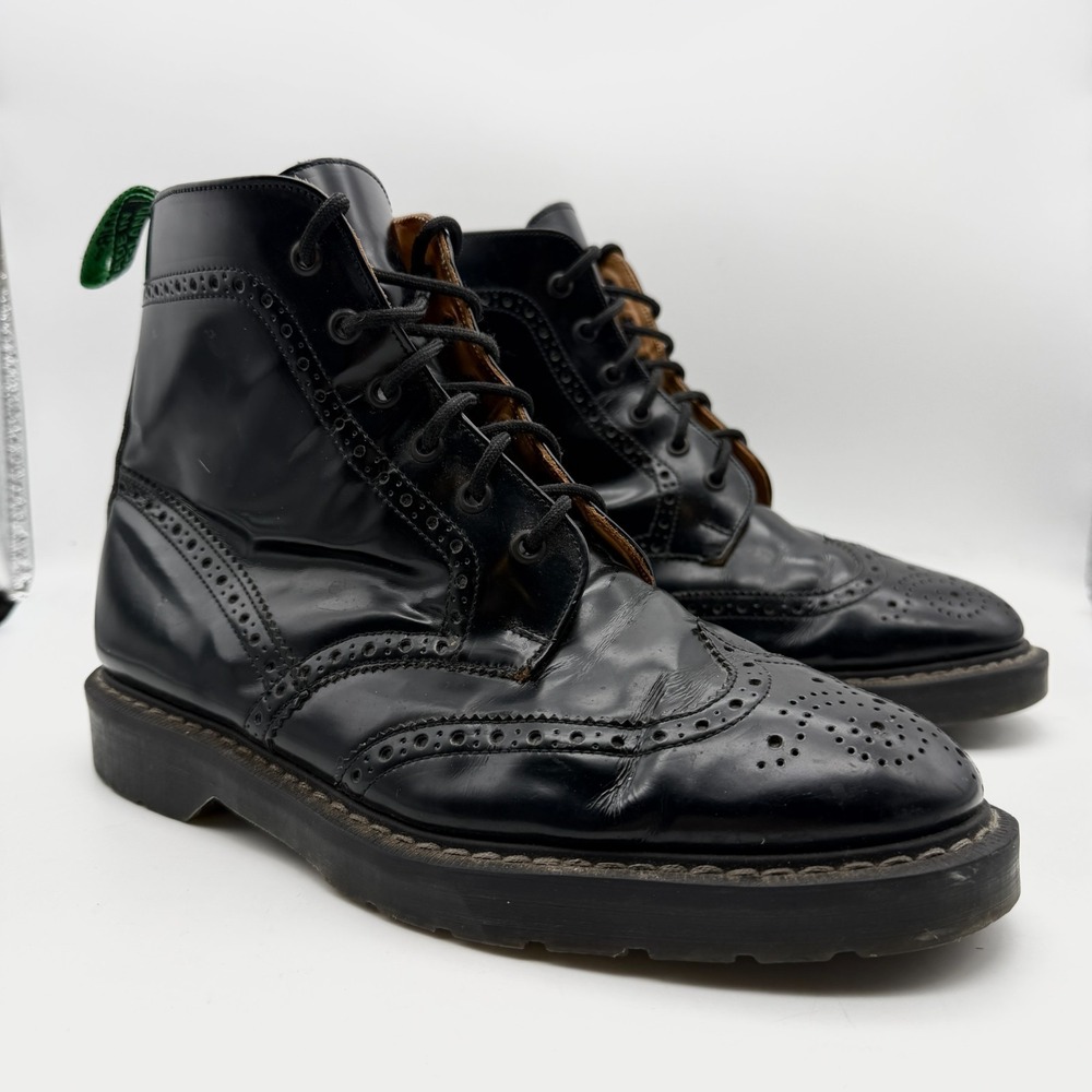 Solovair Boots Mens UK 9 Black Hi-Shine 6 Eye Brogue Wing Tip Made in England